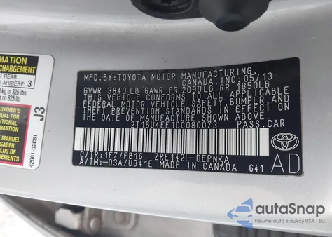2013 Toyota Corolla Le из США, поврежденный, VIN 2T1BU4EE1DC080073